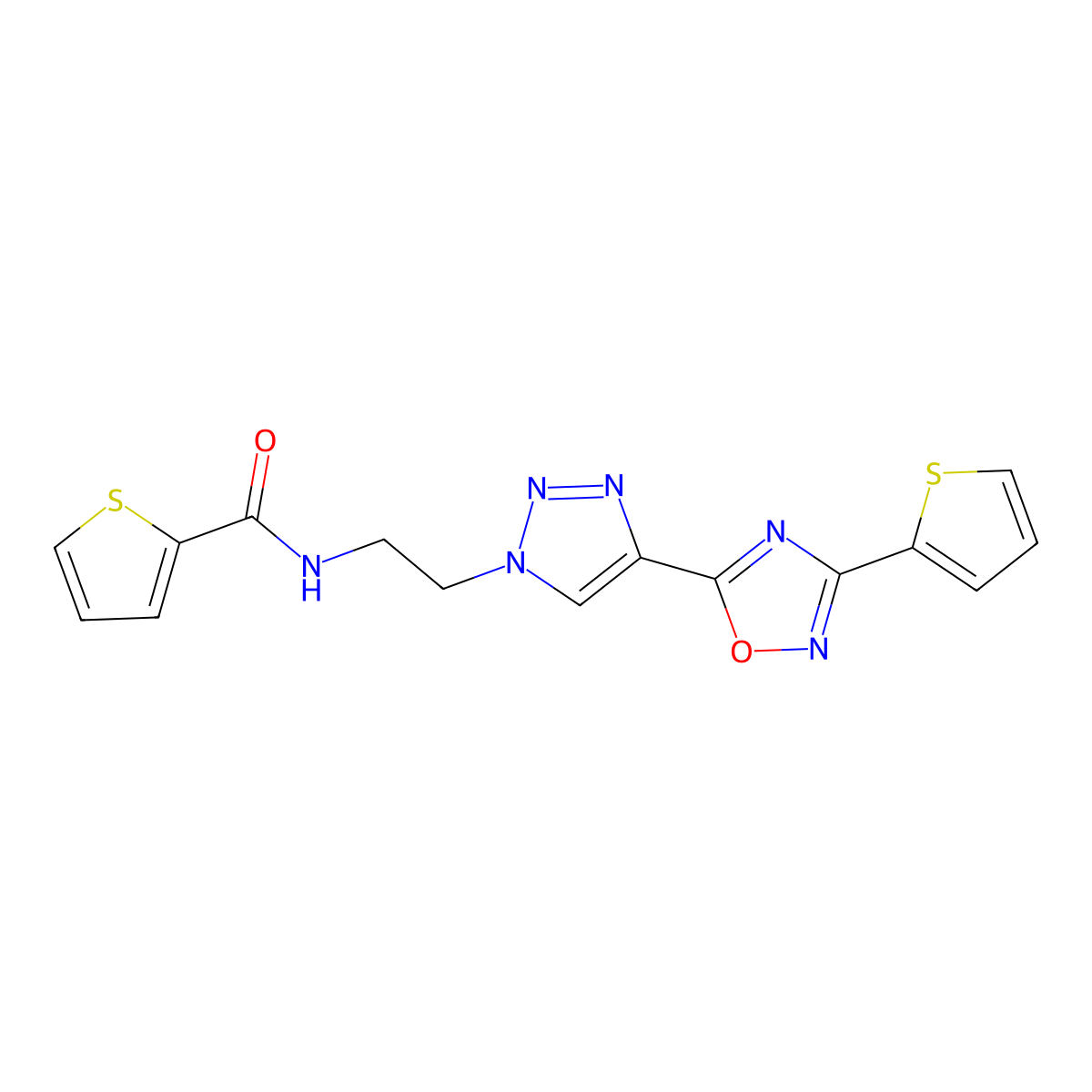 N-(2-(4-(3-(thiophen-2-yl)-1,2,4-oxadiazol-5-yl)-1H-1,2,3-triazol-1-yl)ethyl)thiophene-2-carboxamide molecular structure, CAS 2034535-48-1