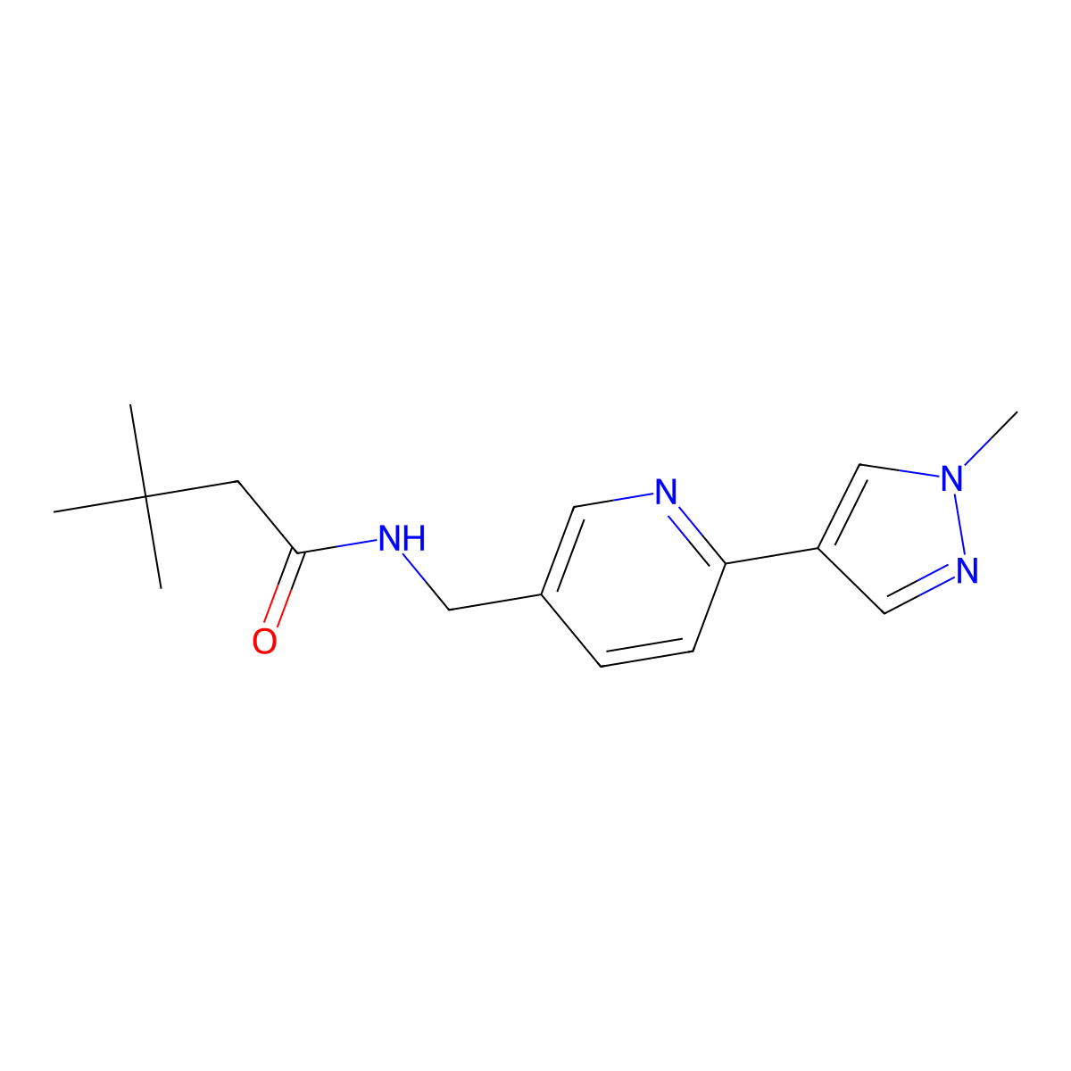 3,3-dimethyl-N-{[6-(1-methyl-1H-pyrazol-4-yl)pyridin-3-yl]methyl}butanamide molecular structure, CAS 2034535-52-7