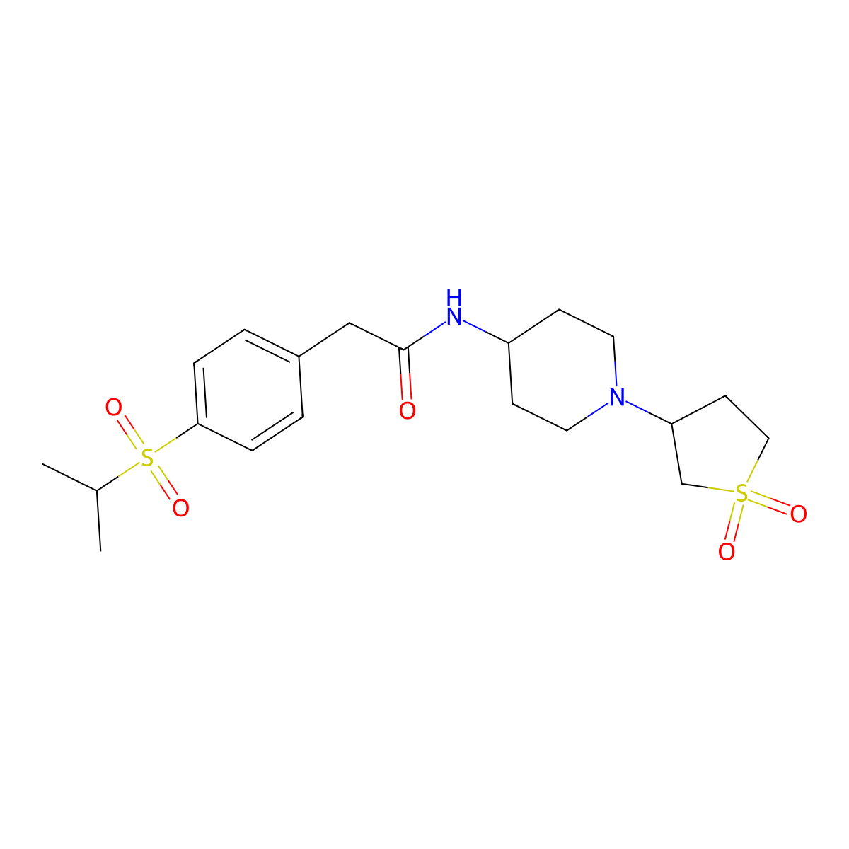 N-(1-(1,1-dioxidotetrahydrothiophen-3-yl)piperidin-4-yl)-2-(4-(isopropylsulfonyl)phenyl)acetamide molecular structure, CAS 2034535-54-9