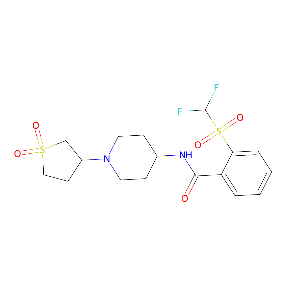 2-((difluoromethyl)sulfonyl)-N-(1-(1,1-dioxidotetrahydrothiophen-3-yl)piperidin-4-yl)benzamide molecular structure, CAS 2034535-60-7