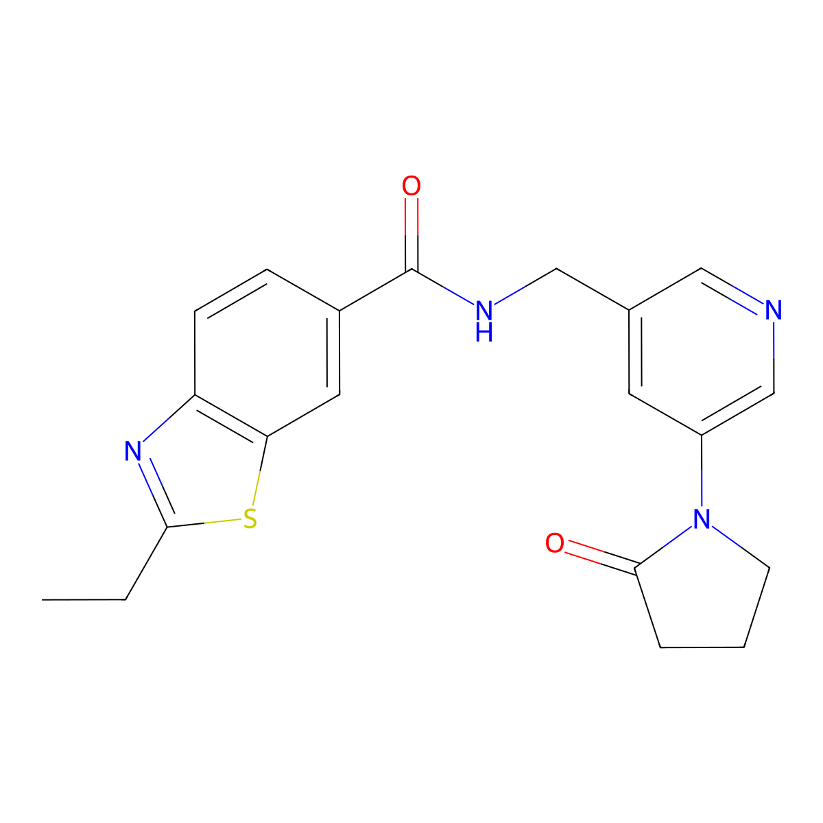2-ethyl-N-{[5-(2-oxopyrrolidin-1-yl)pyridin-3-yl]methyl}-1,3-benzothiazole-6-carboxamide molecular structure, CAS 2034535-67-4