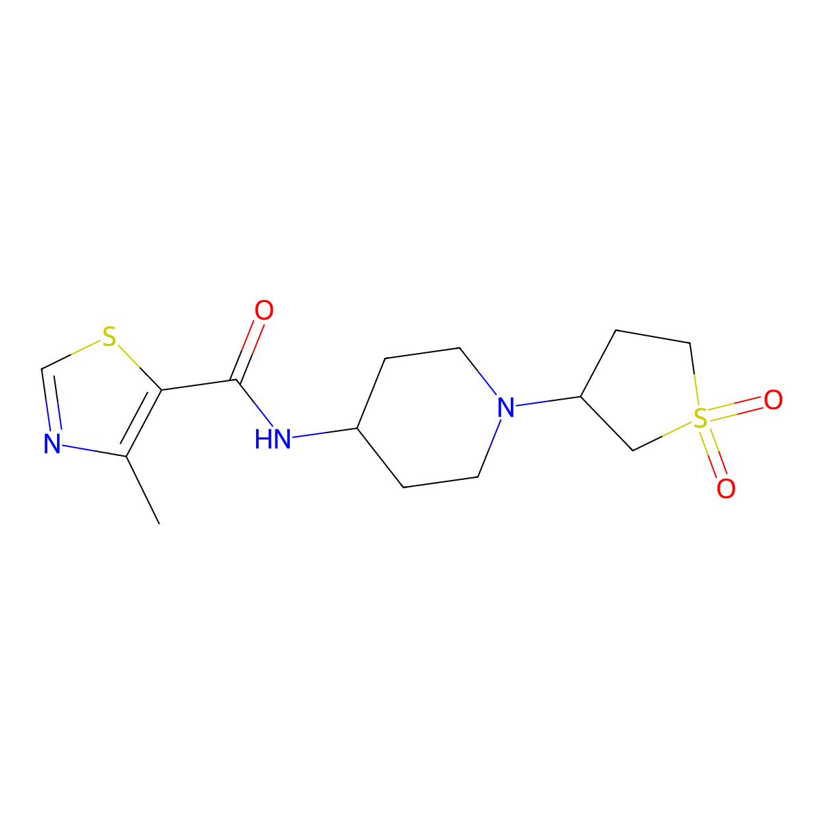 N-(1-(1,1-dioxidotetrahydrothiophen-3-yl)piperidin-4-yl)-4-methylthiazole-5-carboxamide molecular structure, CAS 2034535-68-5