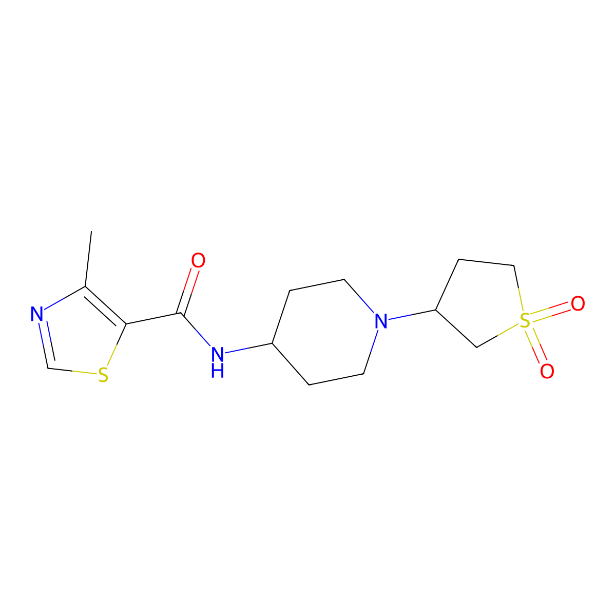 N-(1-(1,1-dioxidotetrahydrothiophen-3-yl)piperidin-4-yl)-4-methylthiazole-5-carboxamide molecular structure, CAS 2034535-68-5