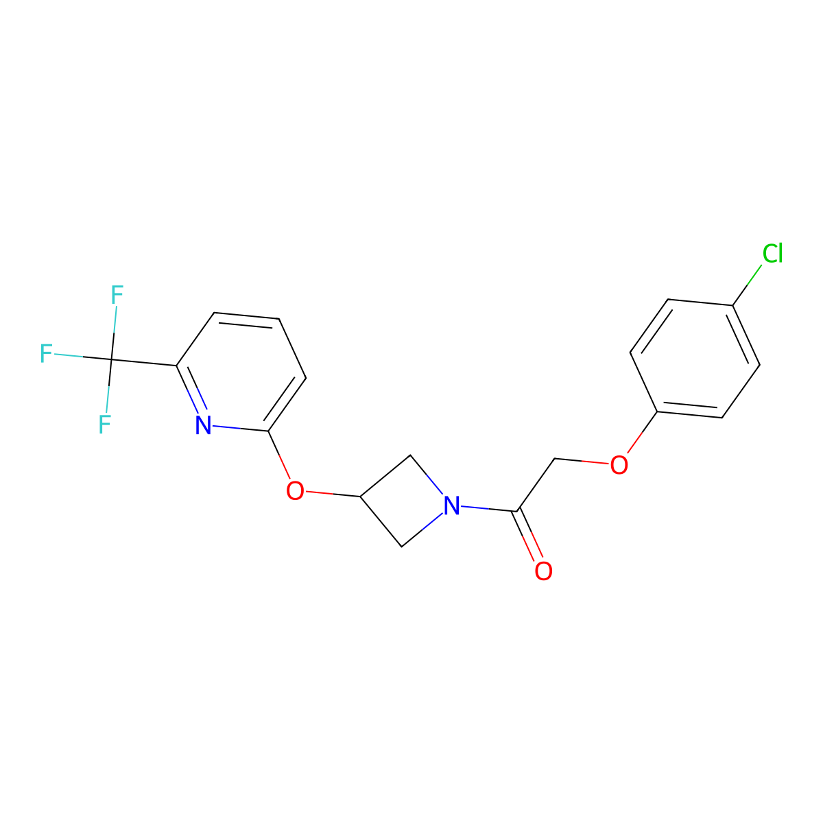 2-(4-Chlorophenoxy)-1-(3-((6-(trifluoromethyl)pyridin-2-yl)oxy)azetidin-1-yl)ethanone molecular structure, CAS 2034535-72-1