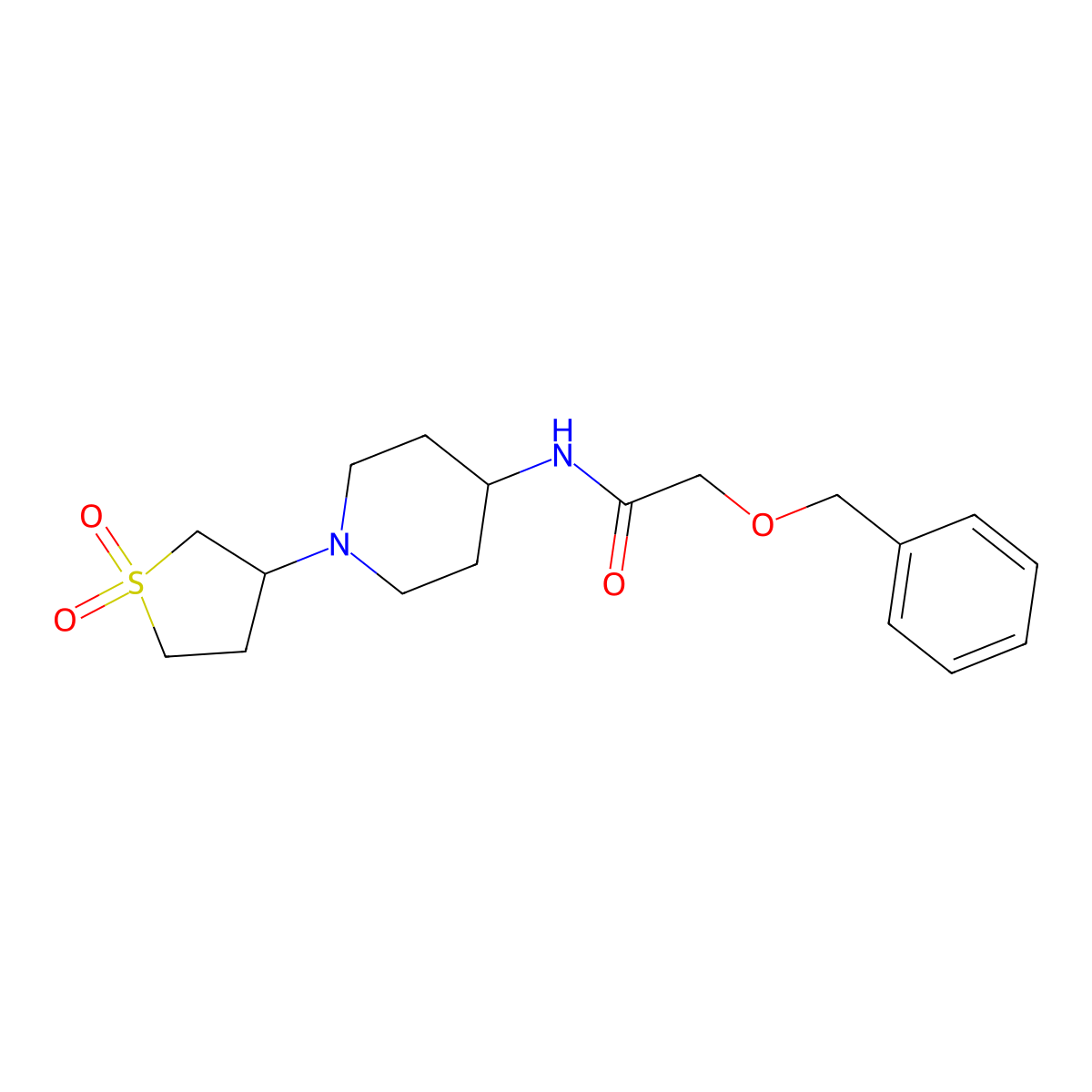 2-(benzyloxy)-N-(1-(1,1-dioxidotetrahydrothiophen-3-yl)piperidin-4-yl)acetamide molecular structure, CAS 2034535-73-2