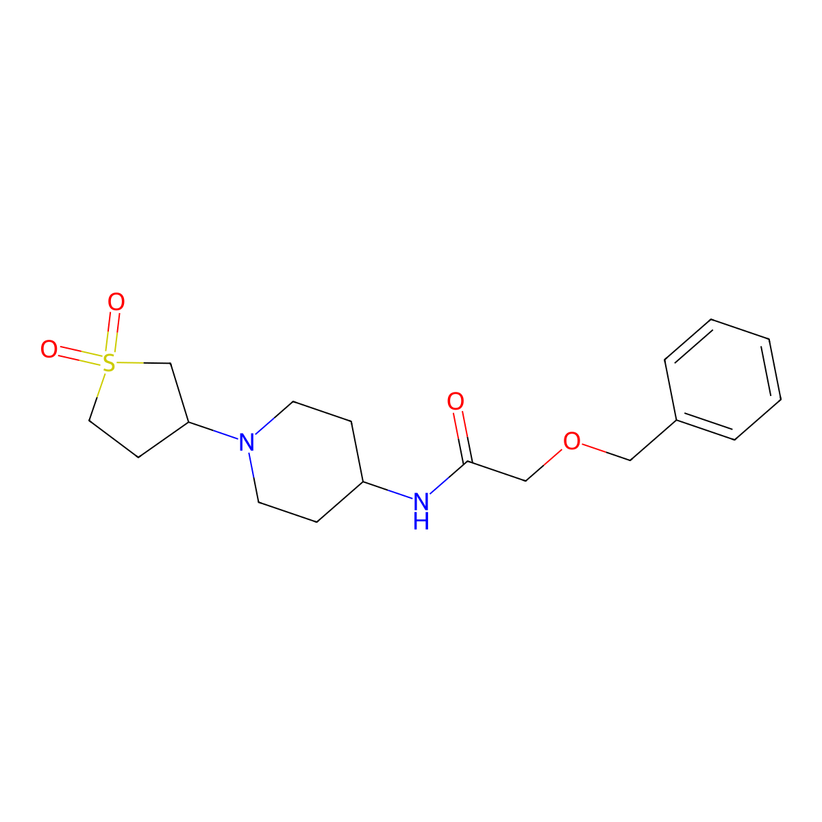2-(benzyloxy)-N-(1-(1,1-dioxidotetrahydrothiophen-3-yl)piperidin-4-yl)acetamide molecular structure, CAS 2034535-73-2