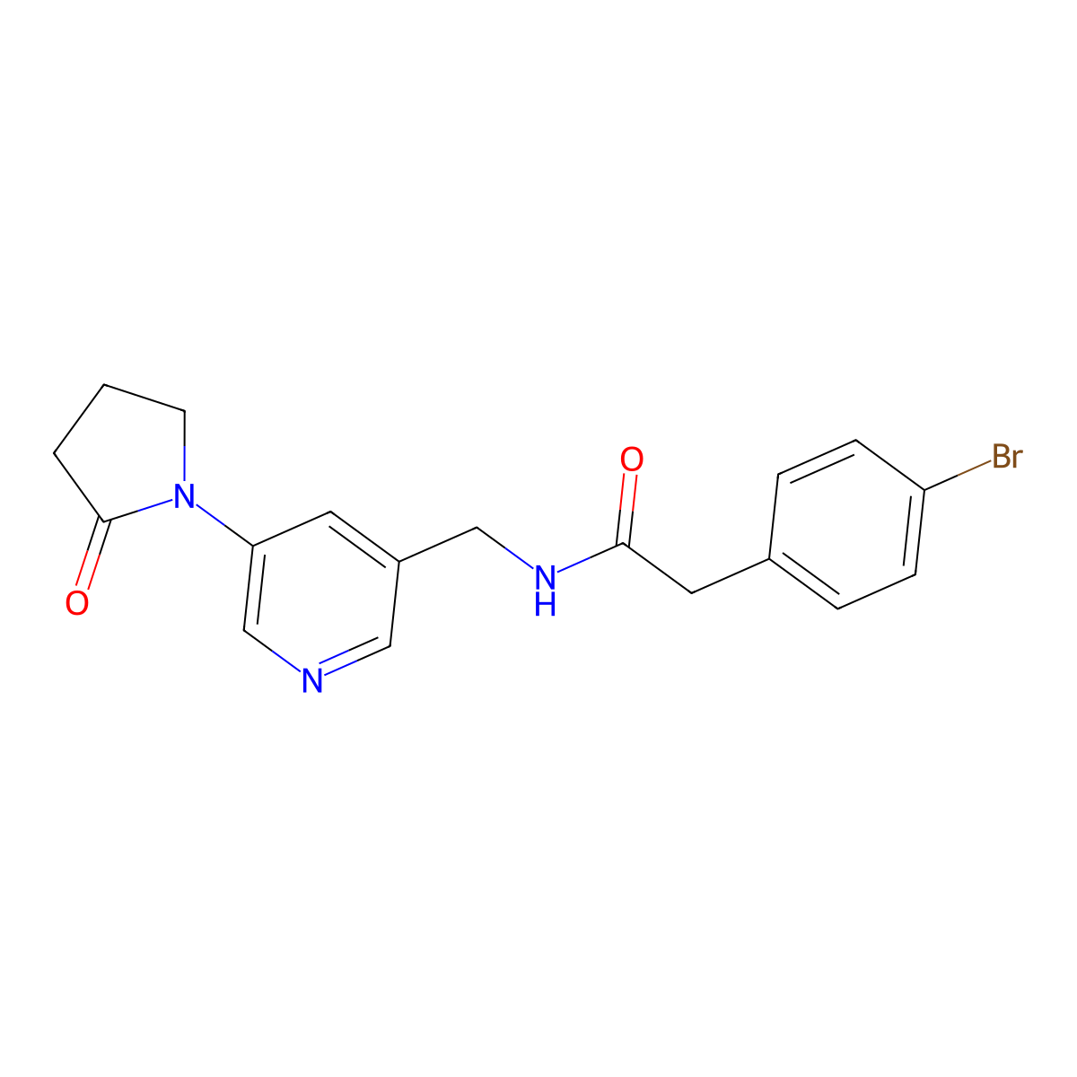 2-(4-bromophenyl)-N-{[5-(2-oxopyrrolidin-1-yl)pyridin-3-yl]methyl}acetamide molecular structure, CAS 2034535-75-4