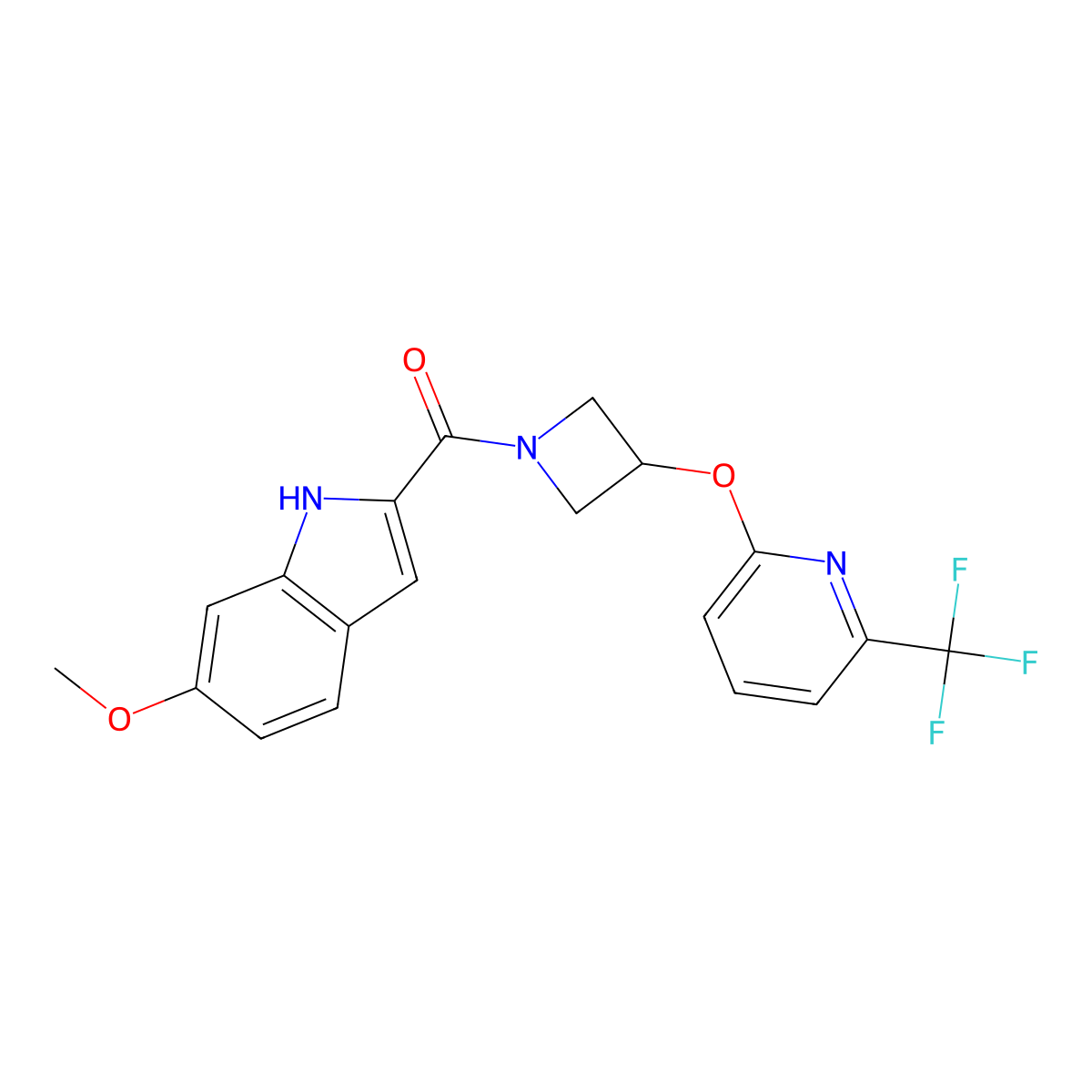 (6-methoxy-1H-indol-2-yl)(3-((6-(trifluoromethyl)pyridin-2-yl)oxy)azetidin-1-yl)methanone molecular structure, CAS 2034535-78-7