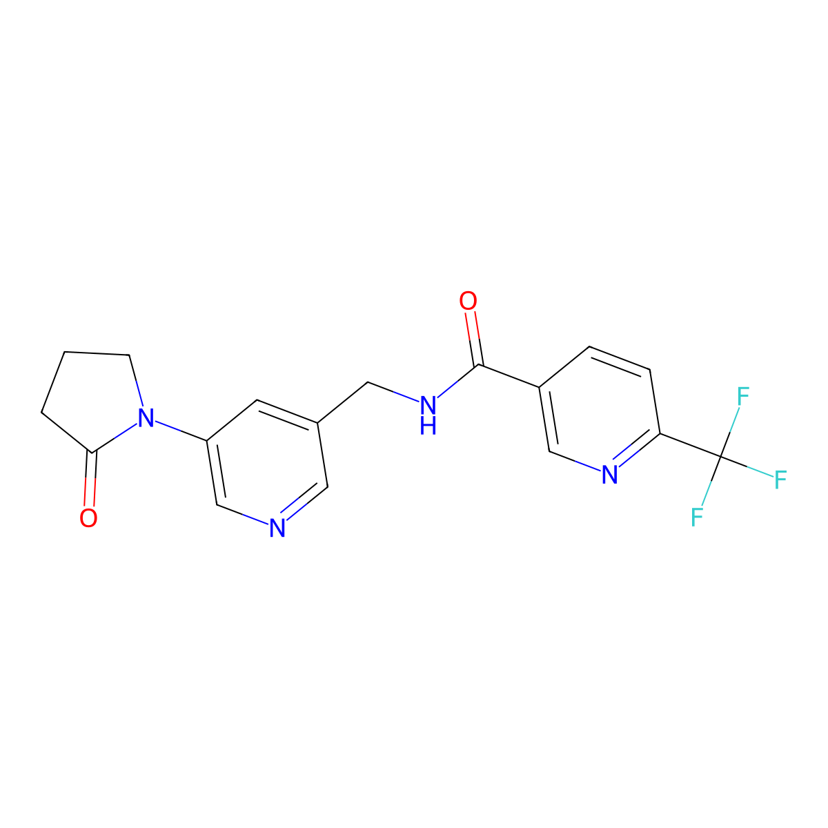 N-((5-(2-oxopyrrolidin-1-yl)pyridin-3-yl)methyl)-6-(trifluoromethyl)nicotinamide molecular structure, CAS 2034535-83-4