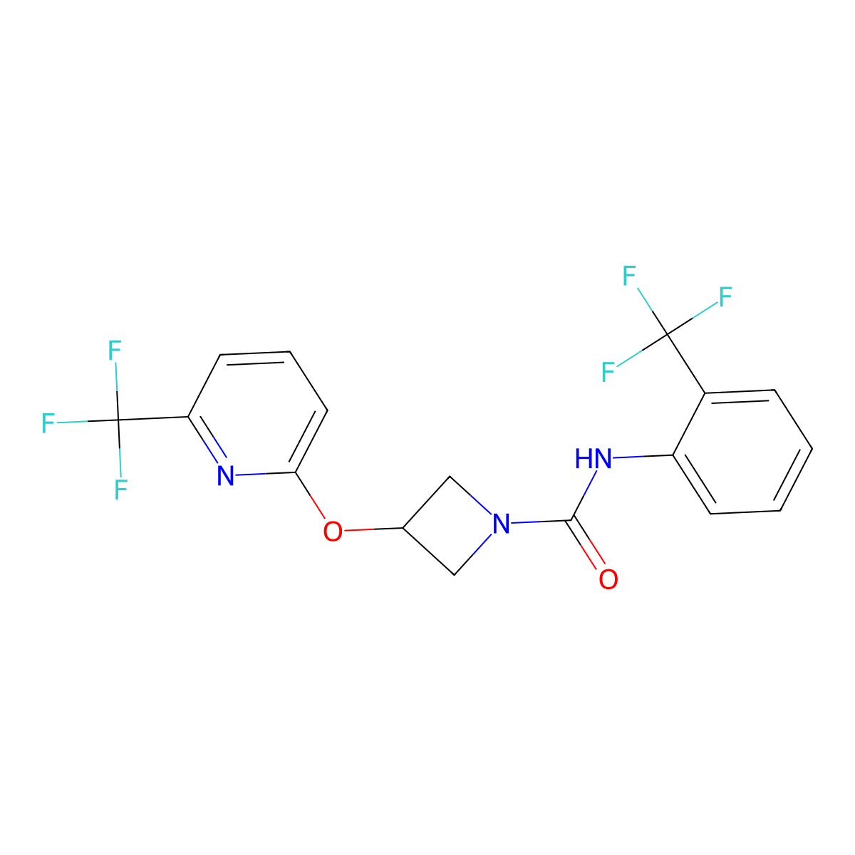 N-[2-(trifluoromethyl)phenyl]-3-{[6-(trifluoromethyl)pyridin-2-yl]oxy}azetidine-1-carboxamide molecular structure, CAS 2034535-84-5