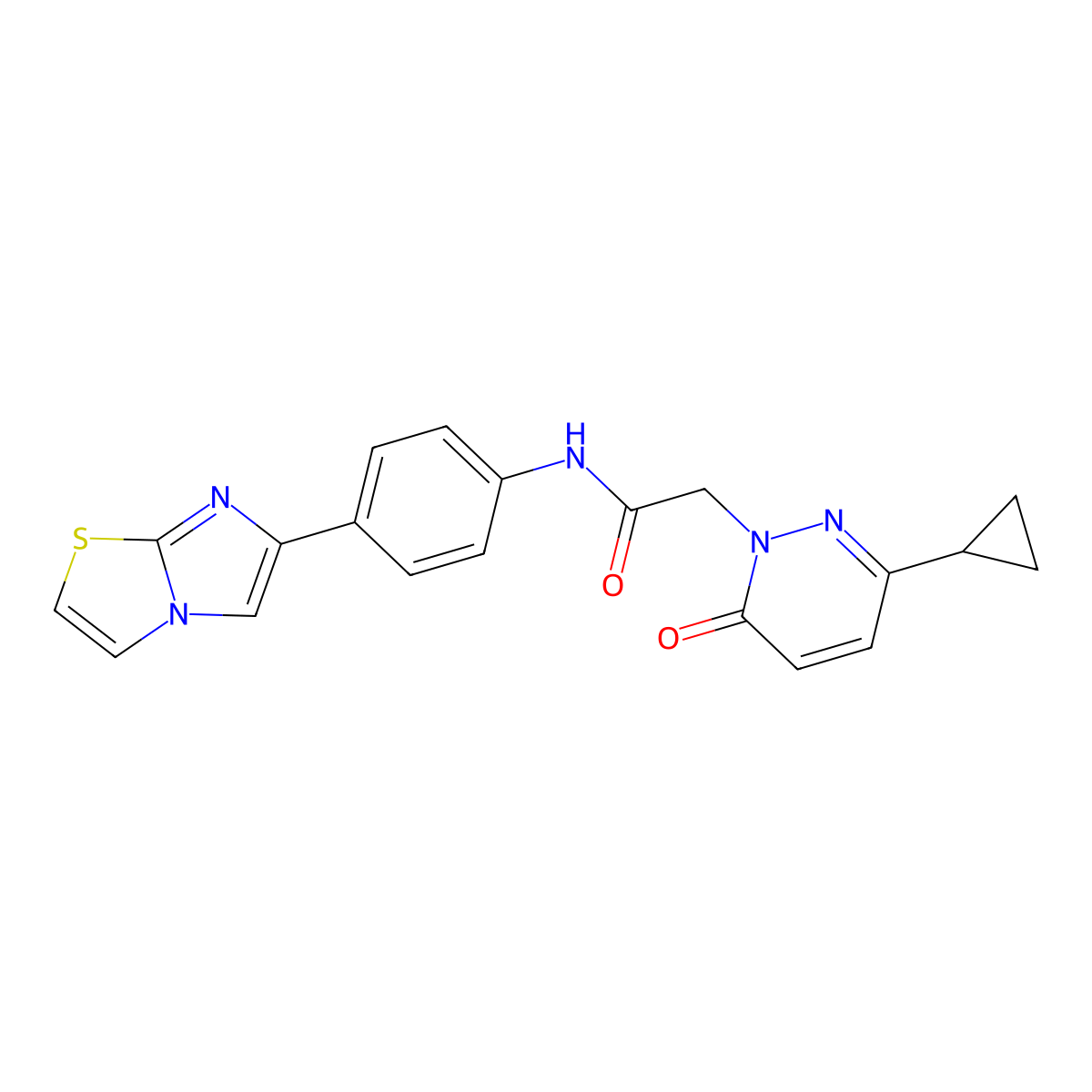 2-(3-cyclopropyl-6-oxopyridazin-1(6H)-yl)-N-(4-(imidazo[2,1-b]thiazol-6-yl)phenyl)acetamide molecular structure, CAS 2034535-89-0