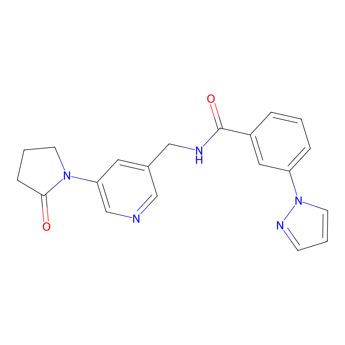 N-{[5-(2-oxopyrrolidin-1-yl)pyridin-3-yl]methyl}-3-(1H-pyrazol-1-yl)benzamide molecular structure, CAS 2034535-94-7