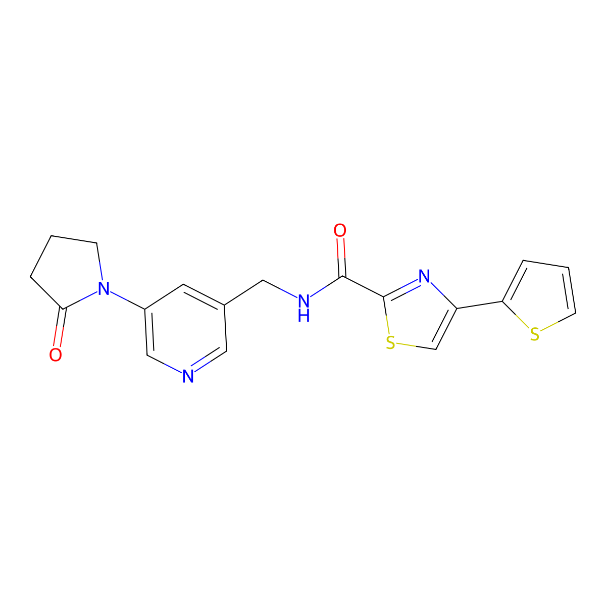 N-((5-(2-oxopyrrolidin-1-yl)pyridin-3-yl)methyl)-4-(thiophen-2-yl)thiazole-2-carboxamide molecular structure, CAS 2034535-99-2