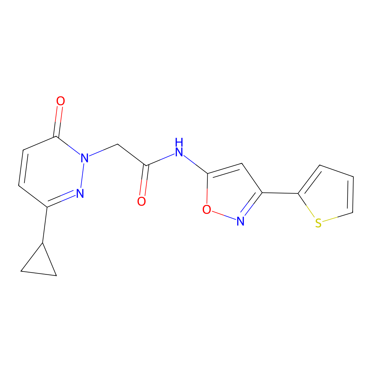 2-(3-cyclopropyl-6-oxopyridazin-1(6H)-yl)-N-(3-(thiophen-2-yl)isoxazol-5-yl)acetamide molecular structure, CAS 2034536-02-0