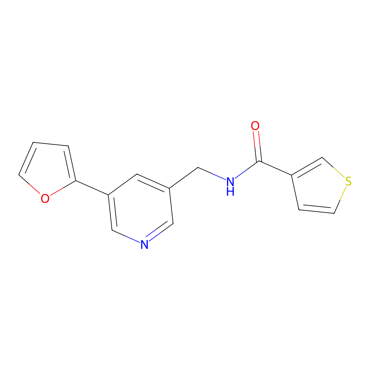 N-((5-(furan-2-yl)pyridin-3-yl)methyl)thiophene-3-carboxamide molecular structure, CAS 2034536-03-1