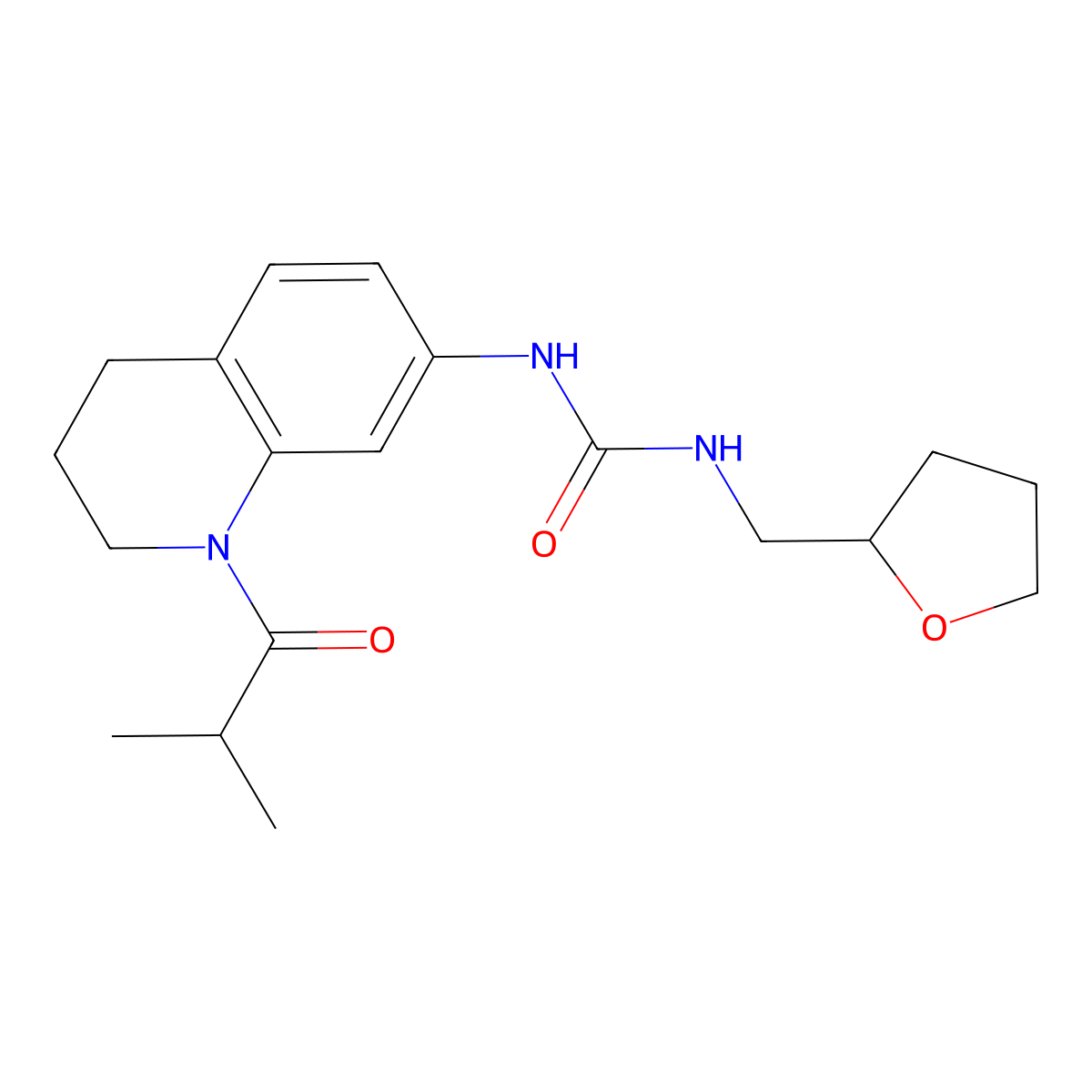 1-(1-Isobutyryl-1,2,3,4-tetrahydroquinolin-7-yl)-3-((tetrahydrofuran-2-yl)methyl)urea molecular structure, CAS 2034536-06-4