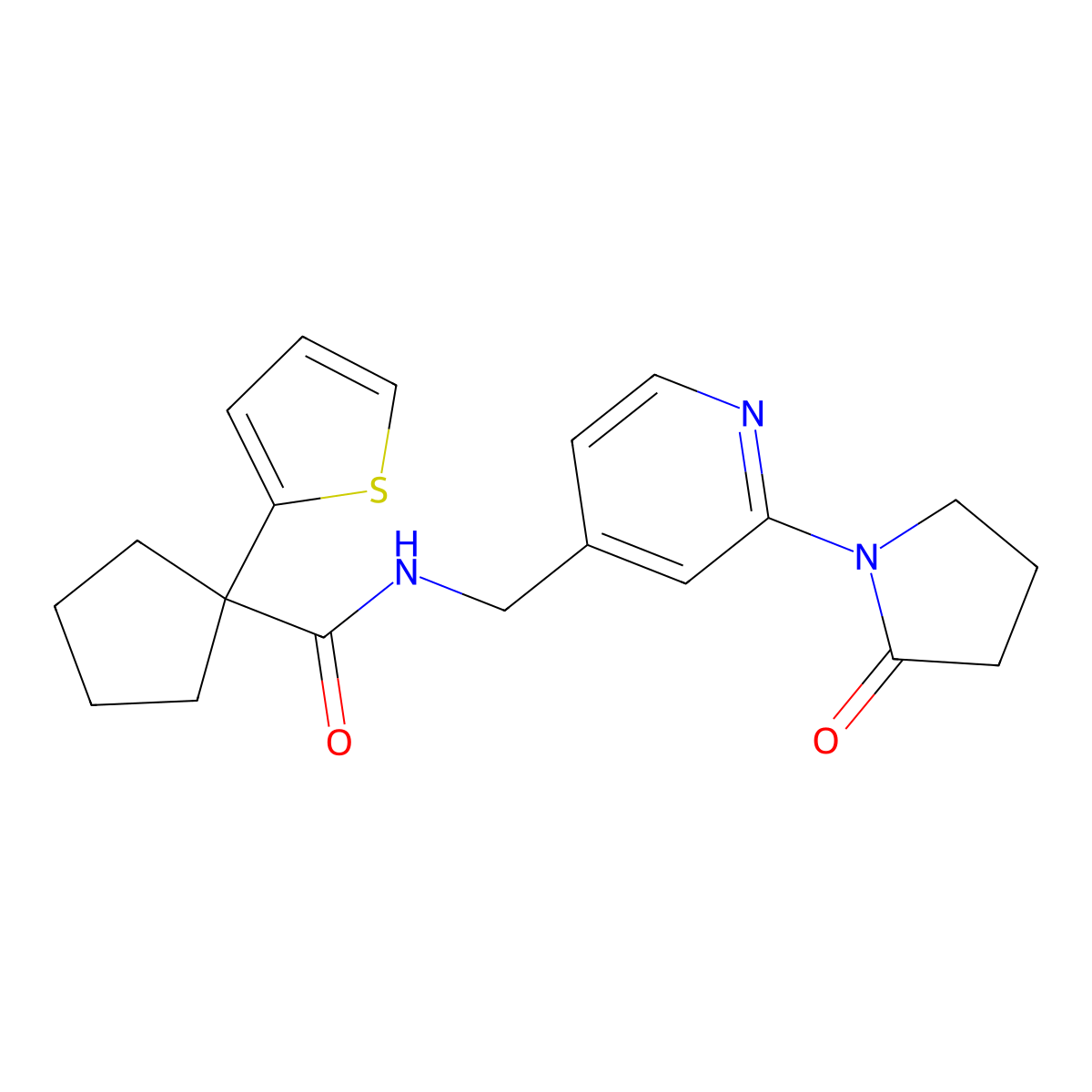 N-((2-(2-oxopyrrolidin-1-yl)pyridin-4-yl)methyl)-1-(thiophen-2-yl)cyclopentanecarboxamide molecular structure, CAS 2034536-17-7