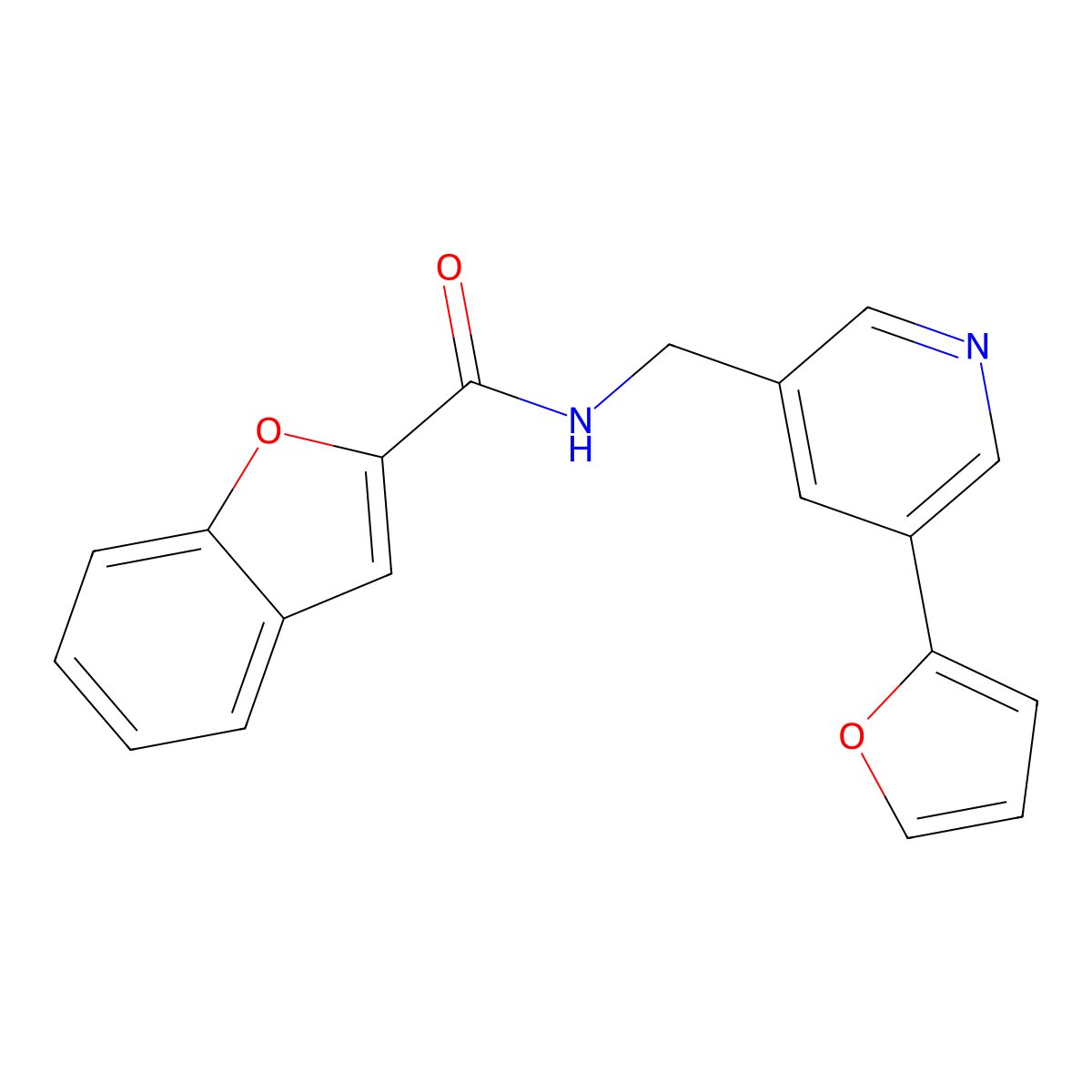 N-((5-(furan-2-yl)pyridin-3-yl)methyl)benzofuran-2-carboxamide molecular structure, CAS 2034536-18-8