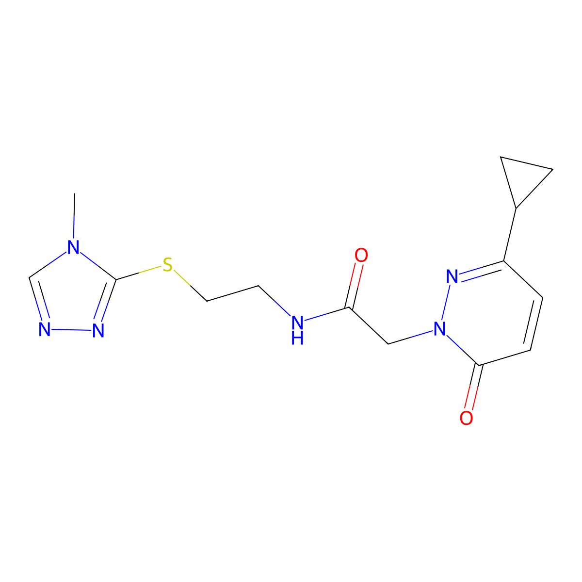 2-(3-cyclopropyl-6-oxopyridazin-1(6H)-yl)-N-(2-((4-methyl-4H-1,2,4-triazol-3-yl)thio)ethyl)acetamide molecular structure, CAS 2034536-19-9