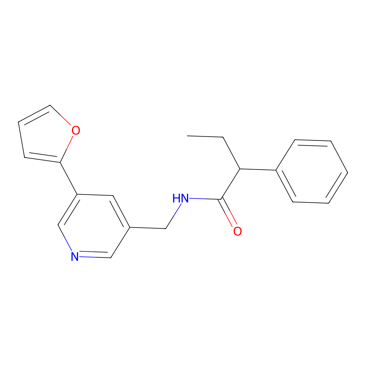 N-{[5-(furan-2-yl)pyridin-3-yl]methyl}-2-phenylbutanamide molecular structure, CAS 2034536-21-3