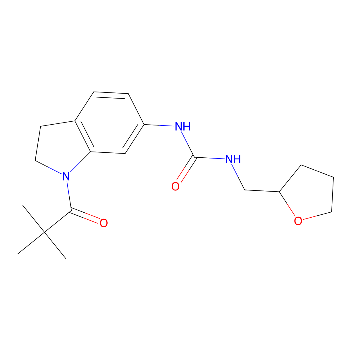 1-(1-Pivaloylindolin-6-yl)-3-((tetrahydrofuran-2-yl)methyl)urea molecular structure, CAS 2034536-23-5