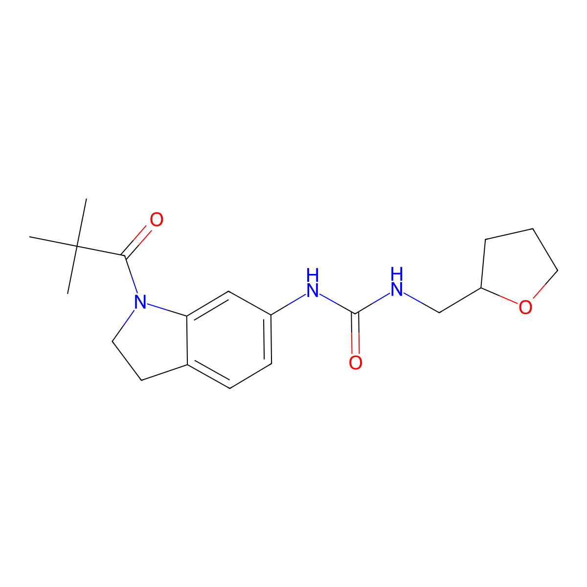 1-(1-Pivaloylindolin-6-yl)-3-((tetrahydrofuran-2-yl)methyl)urea molecular structure, CAS 2034536-23-5