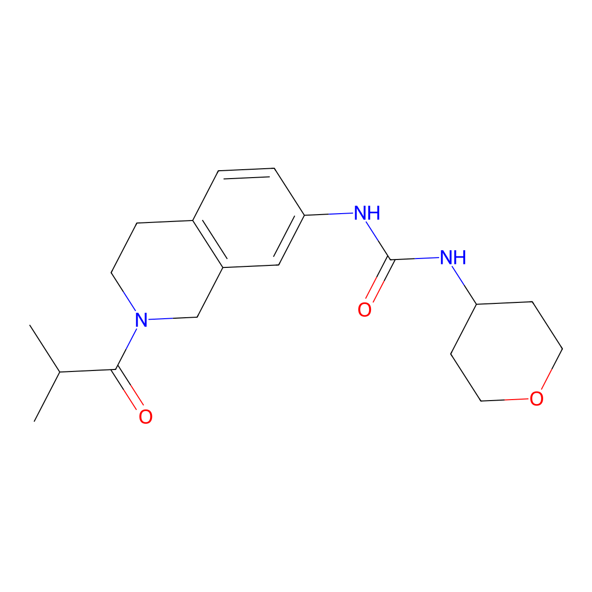 1-(2-isobutyryl-1,2,3,4-tetrahydroisoquinolin-7-yl)-3-(tetrahydro-2H-pyran-4-yl)urea molecular structure, CAS 2034536-27-9