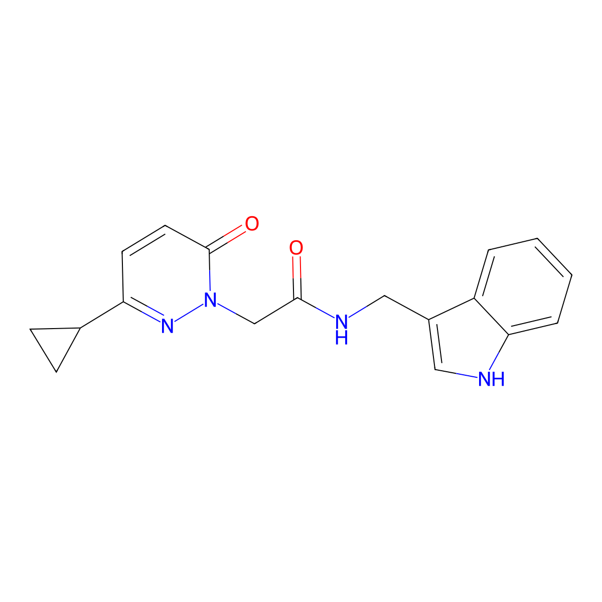 N-((1H-indol-3-yl)methyl)-2-(3-cyclopropyl-6-oxopyridazin-1(6H)-yl)acetamide molecular structure, CAS 2034536-28-0
