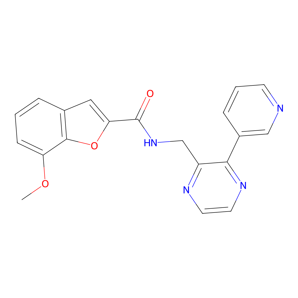 7-methoxy-N-{[3-(pyridin-3-yl)pyrazin-2-yl]methyl}-1-benzofuran-2-carboxamide molecular structure, CAS 2034536-36-0