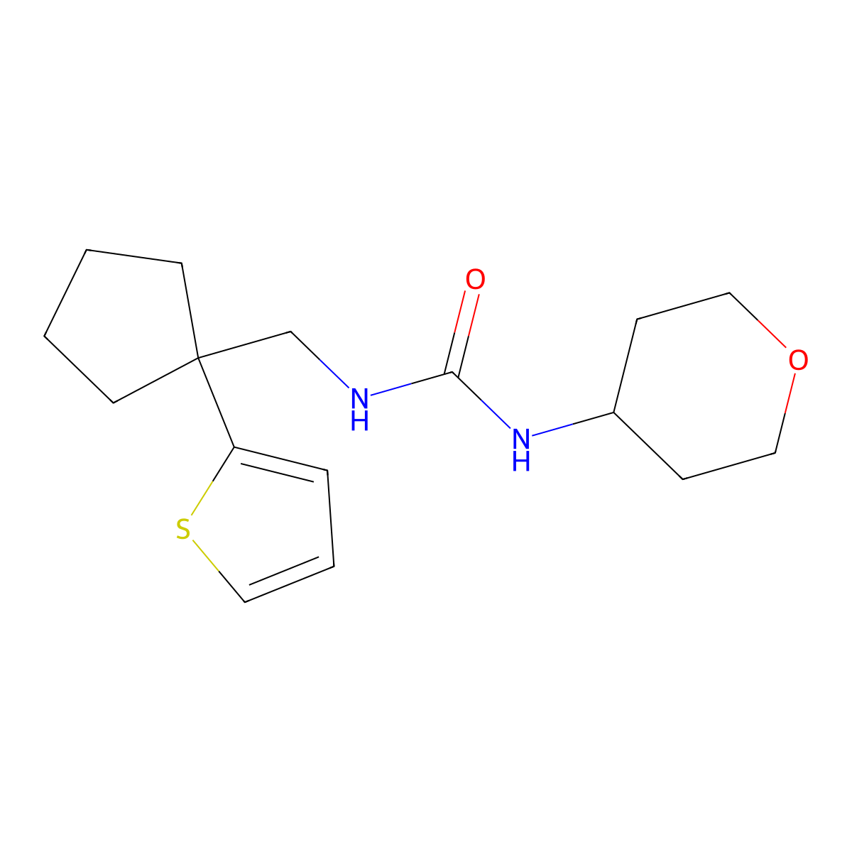 1-(tetrahydro-2H-pyran-4-yl)-3-((1-(thiophen-2-yl)cyclopentyl)methyl)urea molecular structure, CAS 2034536-39-3