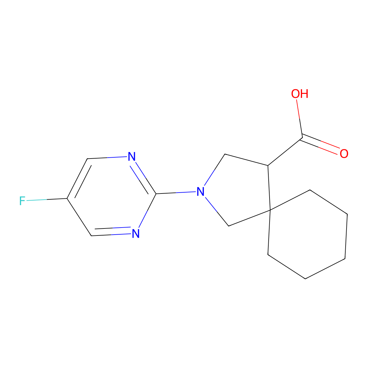 2-(5-Fluoropyrimidin-2-yl)-2-azaspiro[4.5]decane-4-carboxylic acid molecular structure, CAS 2034536-48-4