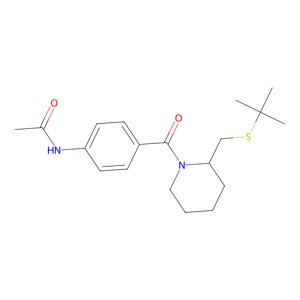 N-(4-(2-((tert-butylthio)methyl)piperidine-1-carbonyl)phenyl)acetamide molecular structure, CAS 2034536-52-0