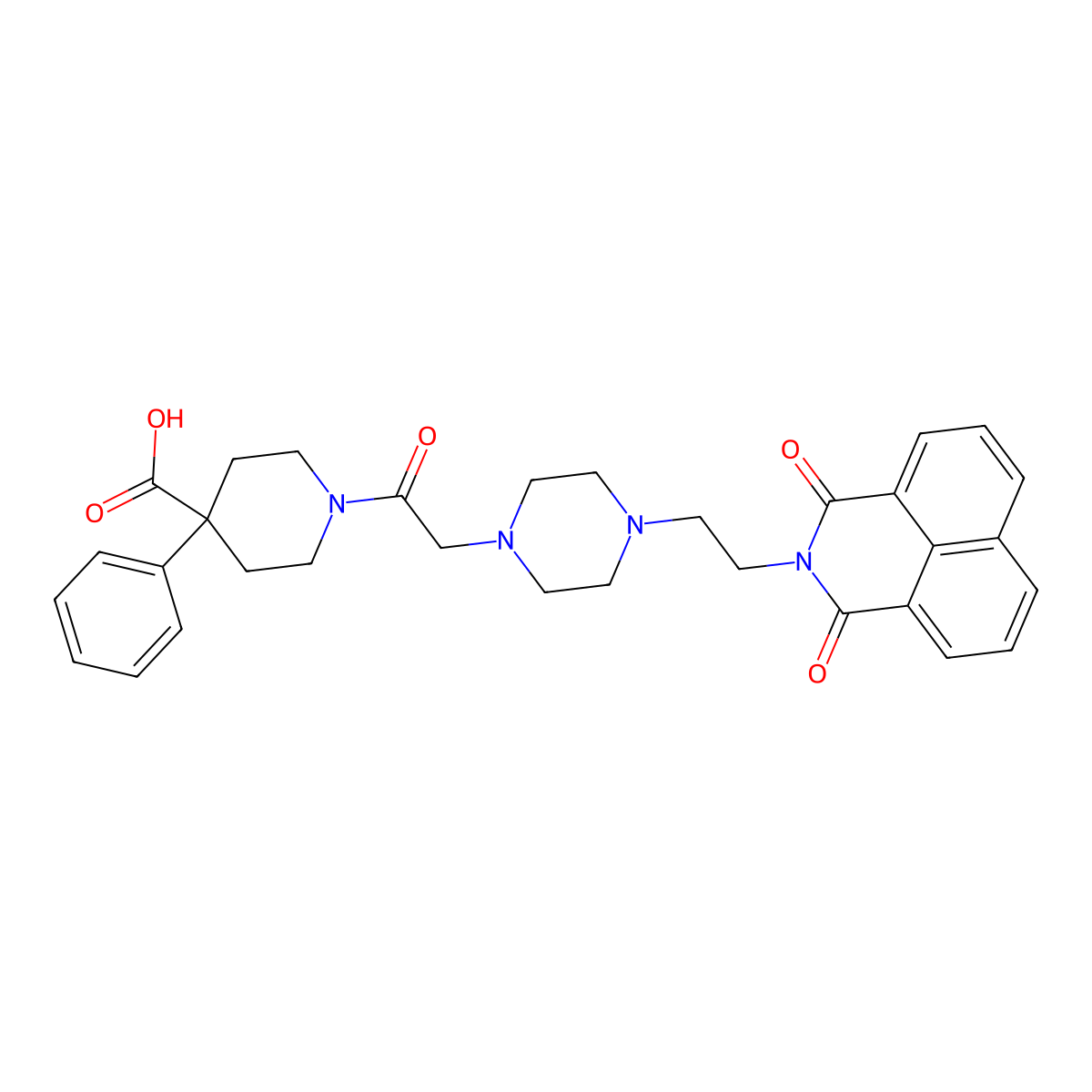 1-(2-(4-(2-(1,3-dioxo-1H-benzo[de]isoquinolin-2(3H)-yl)ethyl)piperazin-1-yl)acetyl)-4-phenylpiperidine-4-carboxylic acid molecular structure, CAS 2034536-53-1
