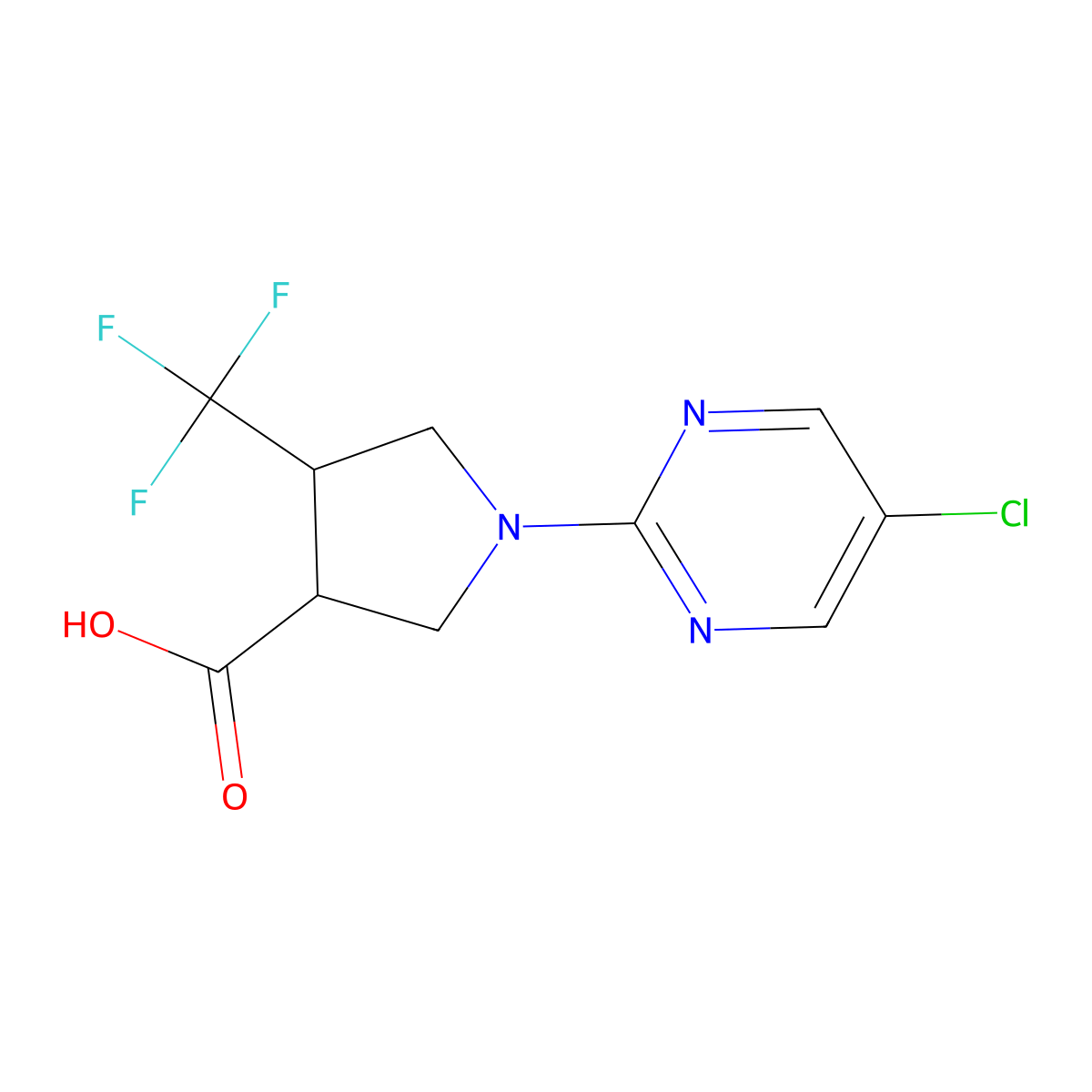 1-(5-Chloropyrimidin-2-yl)-4-(trifluoromethyl)pyrrolidine-3-carboxylic acid molecular structure, CAS 2034536-54-2