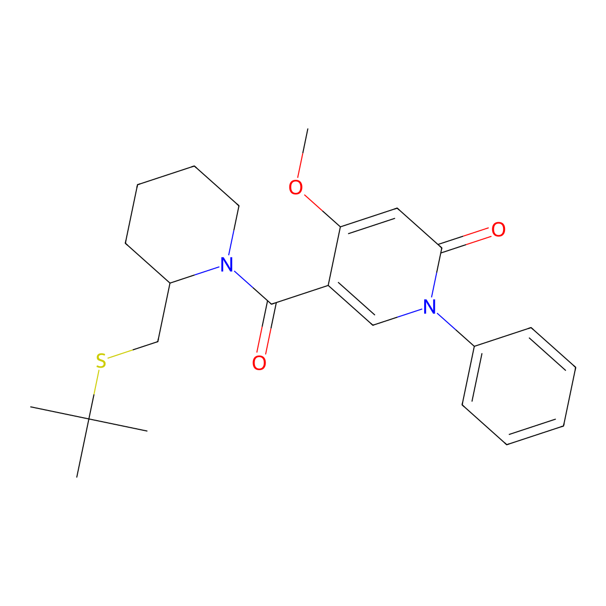 5-(2-((tert-butylthio)methyl)piperidine-1-carbonyl)-4-methoxy-1-phenylpyridin-2(1H)-one molecular structure, CAS 2034536-55-3