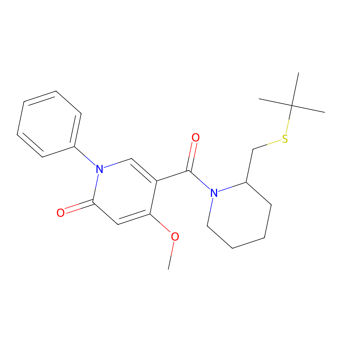 5-(2-((tert-butylthio)methyl)piperidine-1-carbonyl)-4-methoxy-1-phenylpyridin-2(1H)-one molecular structure, CAS 2034536-55-3