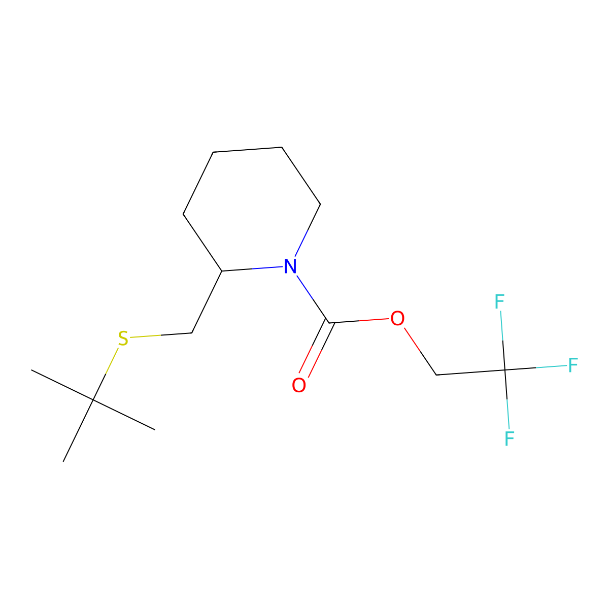 2,2,2-Trifluoroethyl 2-((tert-butylthio)methyl)piperidine-1-carboxylate molecular structure, CAS 2034536-58-6