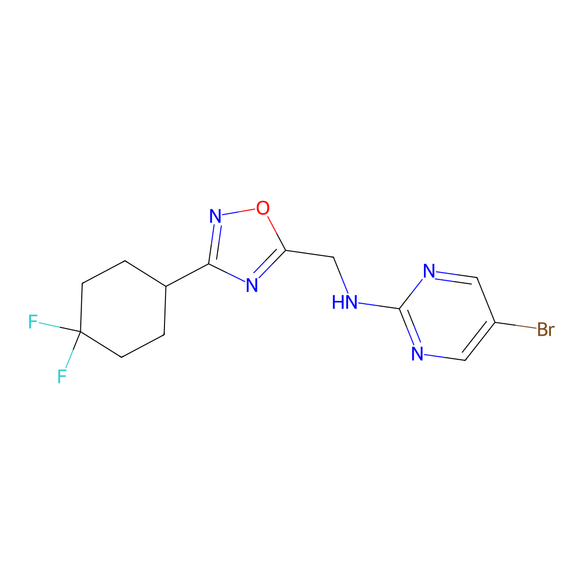 5-bromo-N-{[3-(4,4-difluorocyclohexyl)-1,2,4-oxadiazol-5-yl]methyl}pyrimidin-2-amine molecular structure, CAS 2034536-59-7