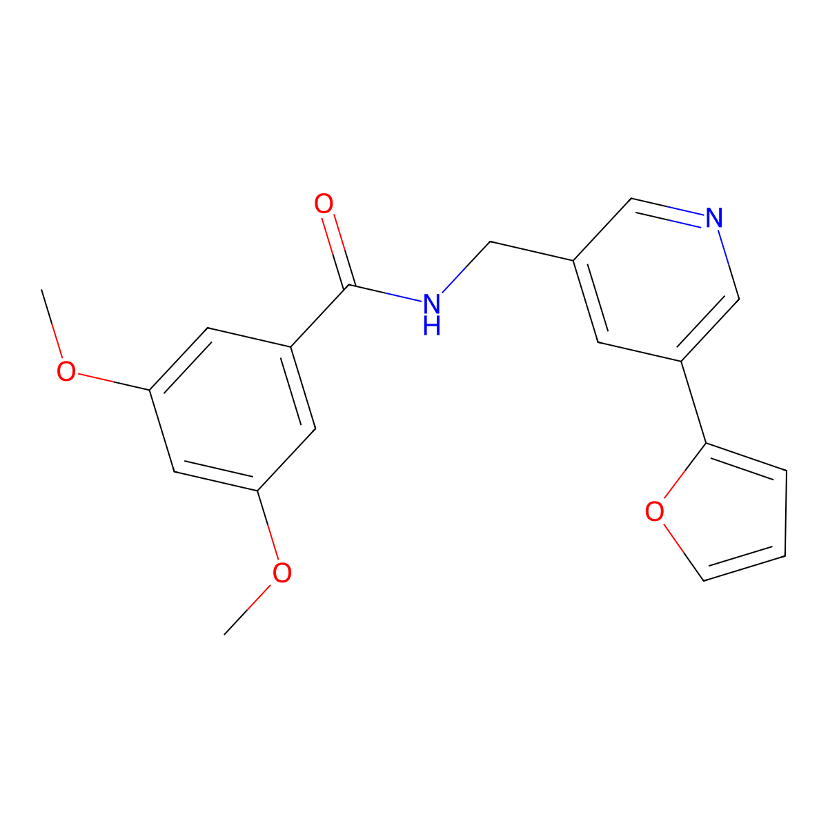 N-{[5-(furan-2-yl)pyridin-3-yl]methyl}-3,5-dimethoxybenzamide molecular structure, CAS 2034536-68-8