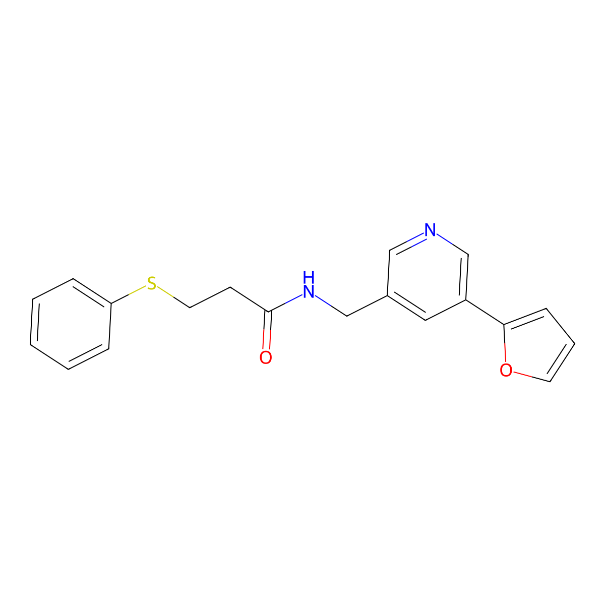 N-((5-(furan-2-yl)pyridin-3-yl)methyl)-3-(phenylthio)propanamide molecular structure, CAS 2034536-73-5