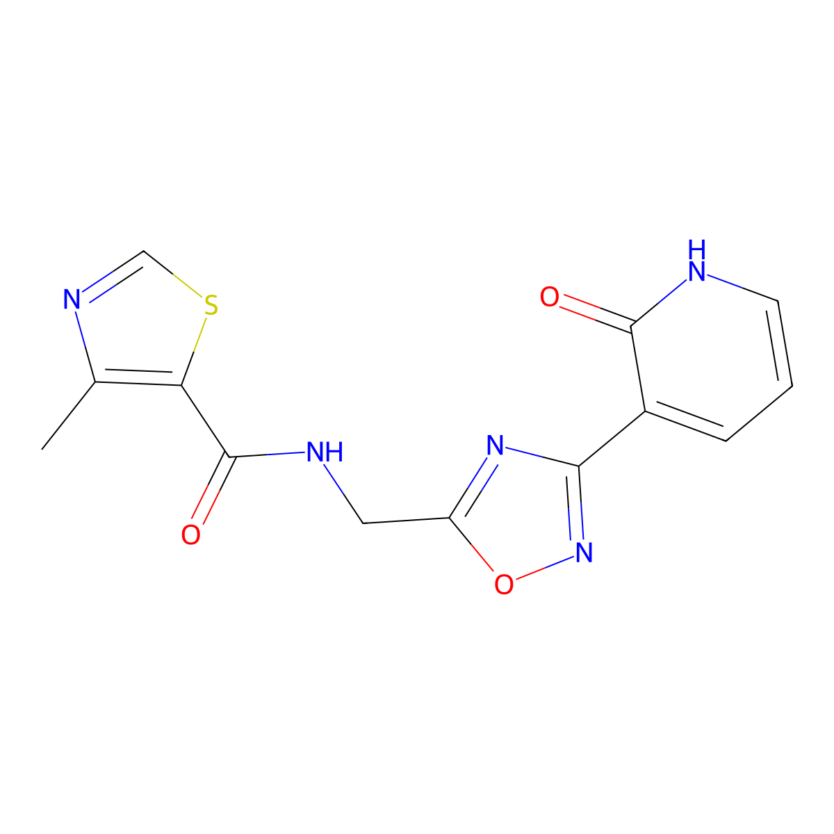 4-methyl-N-((3-(2-oxo-1,2-dihydropyridin-3-yl)-1,2,4-oxadiazol-5-yl)methyl)thiazole-5-carboxamide molecular structure, CAS 2034536-77-9
