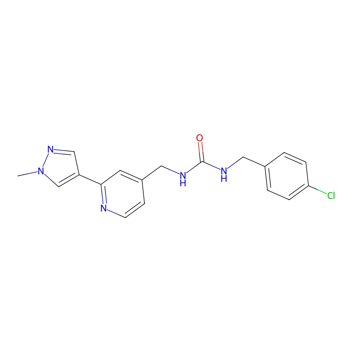 1-(4-chlorobenzyl)-3-((2-(1-methyl-1H-pyrazol-4-yl)pyridin-4-yl)methyl)urea molecular structure, CAS 2034536-81-5