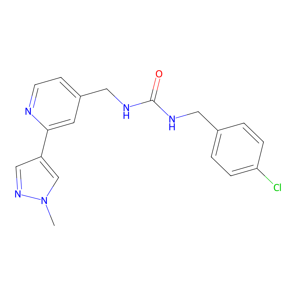 1-(4-chlorobenzyl)-3-((2-(1-methyl-1H-pyrazol-4-yl)pyridin-4-yl)methyl)urea molecular structure, CAS 2034536-81-5