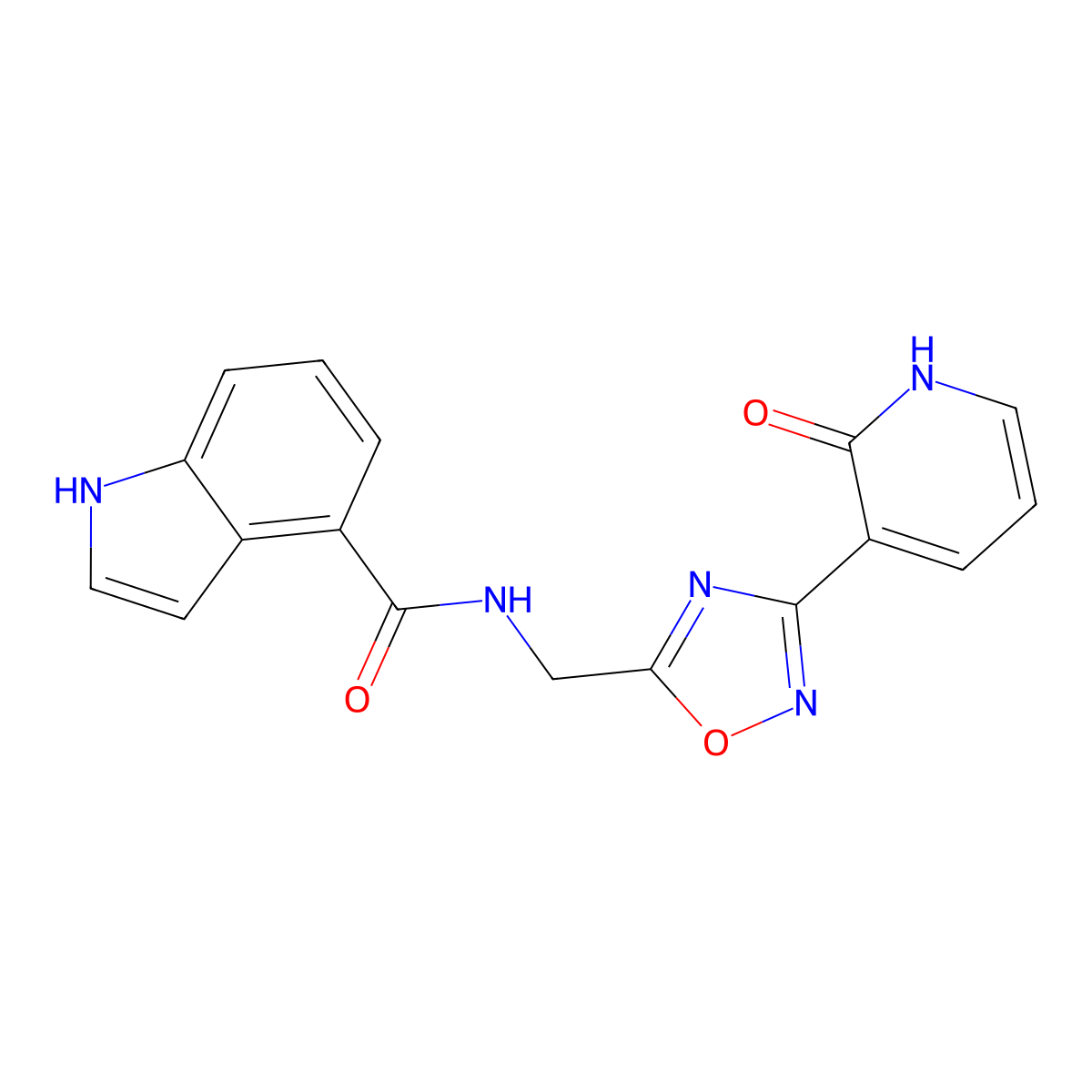 N-((3-(2-oxo-1,2-dihydropyridin-3-yl)-1,2,4-oxadiazol-5-yl)methyl)-1H-indole-4-carboxamide molecular structure, CAS 2034536-82-6