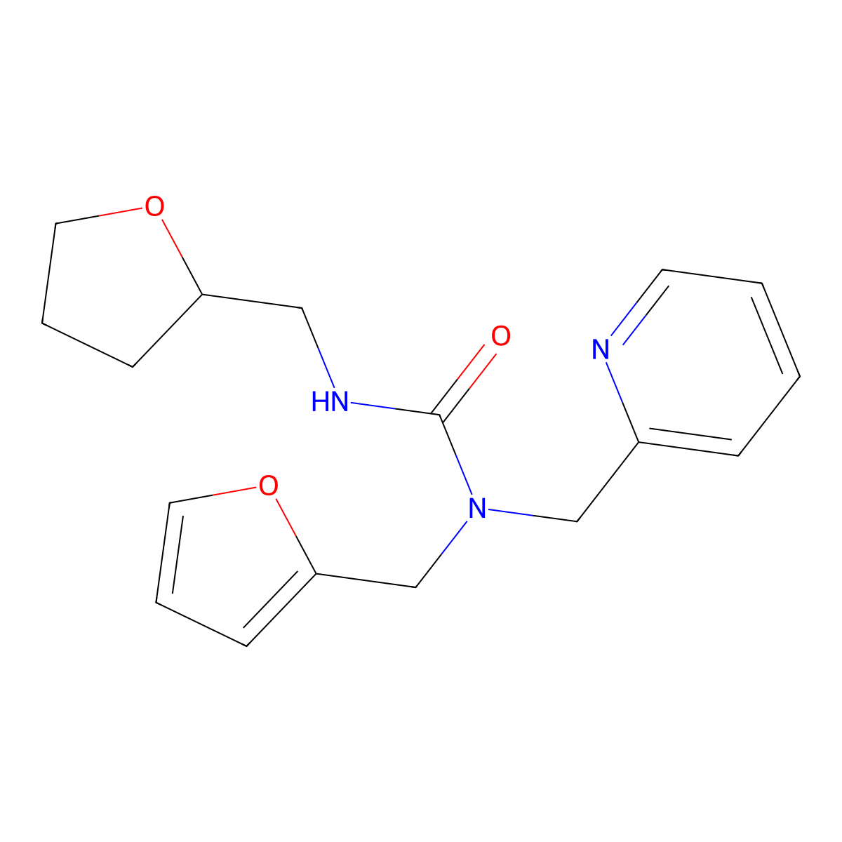 1-(Furan-2-ylmethyl)-1-(pyridin-2-ylmethyl)-3-((tetrahydrofuran-2-yl)methyl)urea molecular structure, CAS 2034536-87-1
