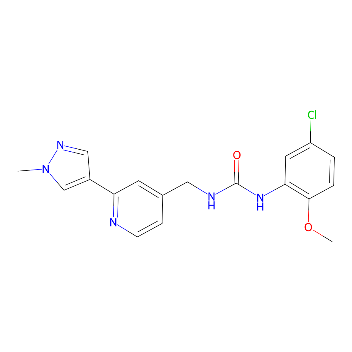 1-(5-chloro-2-methoxyphenyl)-3-((2-(1-methyl-1H-pyrazol-4-yl)pyridin-4-yl)methyl)urea molecular structure, CAS 2034536-90-6