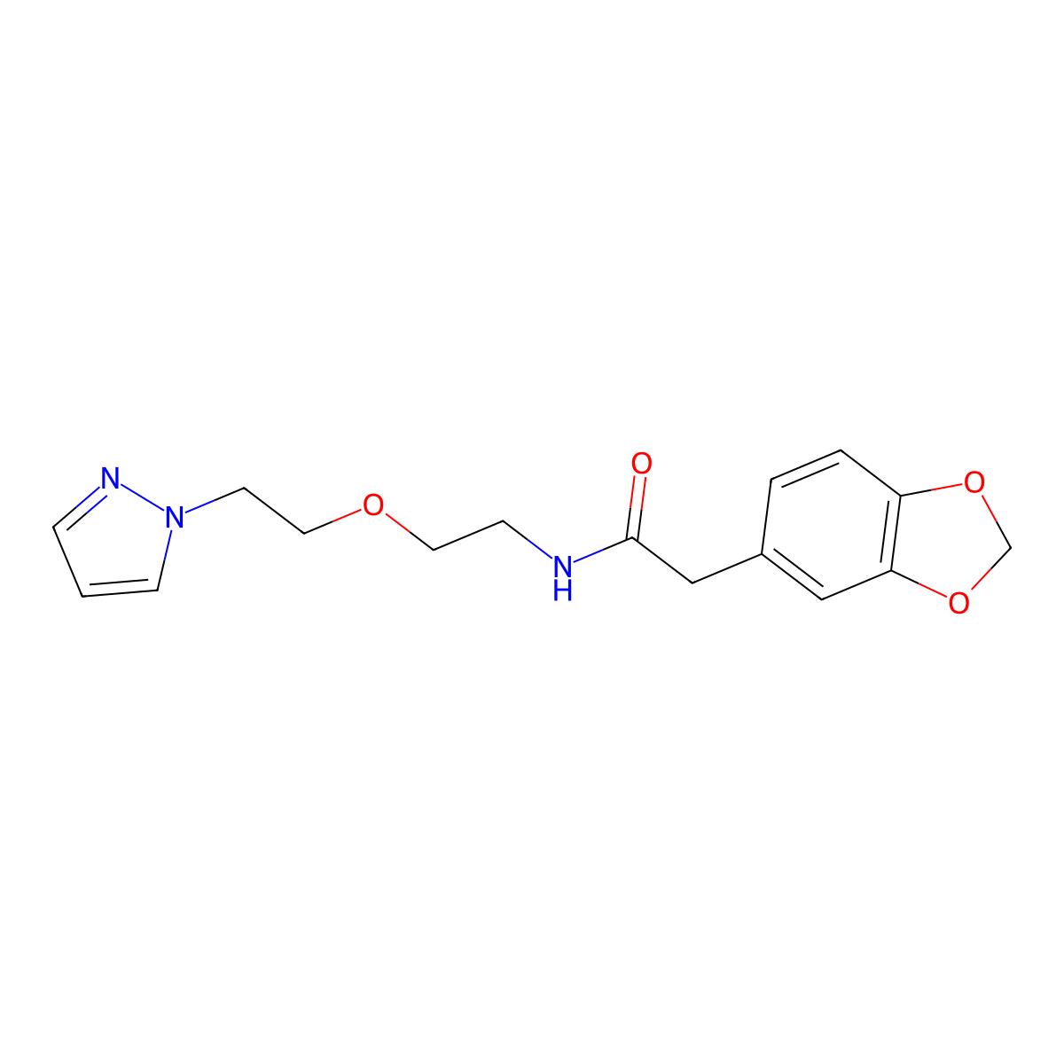N-(2-(2-(1H-pyrazol-1-yl)ethoxy)ethyl)-2-(benzo[d][1,3]dioxol-5-yl)acetamide molecular structure, CAS 2034536-92-8