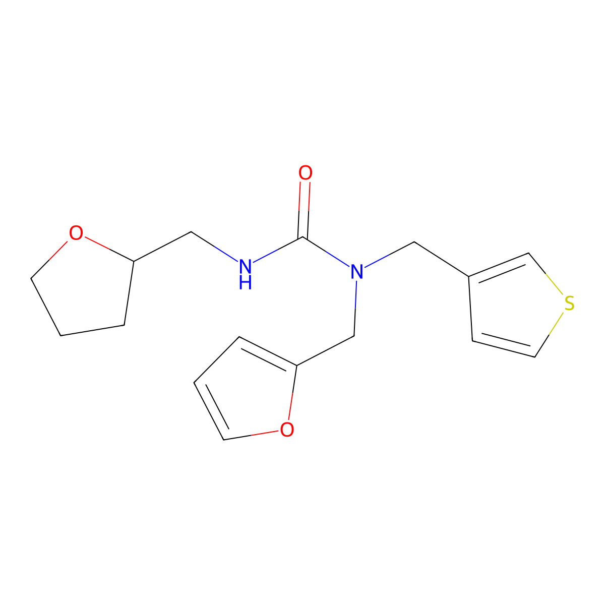 1-(Furan-2-ylmethyl)-3-((tetrahydrofuran-2-yl)methyl)-1-(thiophen-3-ylmethyl)urea molecular structure, CAS 2034536-97-3