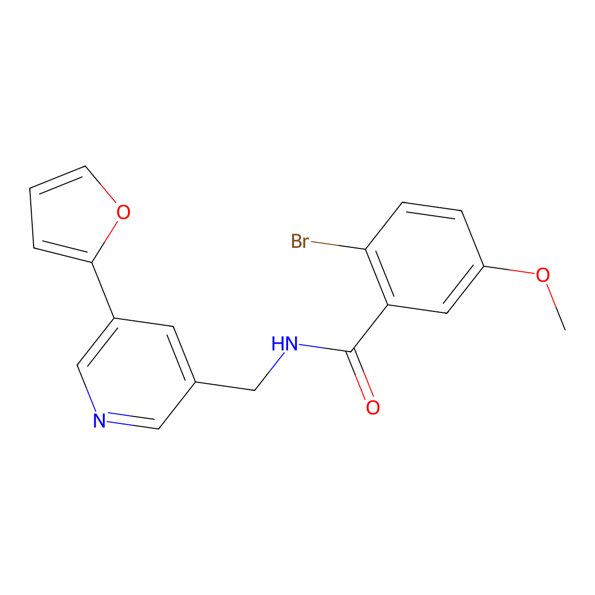 2-bromo-N-{[5-(furan-2-yl)pyridin-3-yl]methyl}-5-methoxybenzamide molecular structure, CAS 2034536-98-4
