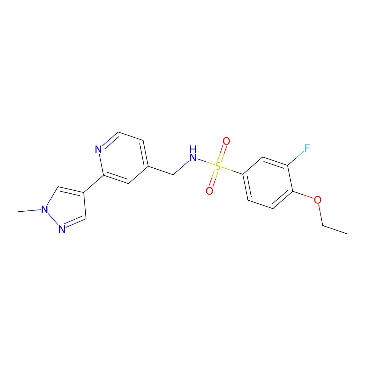 4-ethoxy-3-fluoro-N-((2-(1-methyl-1H-pyrazol-4-yl)pyridin-4-yl)methyl)benzenesulfonamide molecular structure, CAS 2034536-99-5